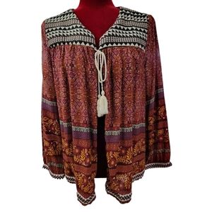 Entro open tie front tassel ties boho top size large